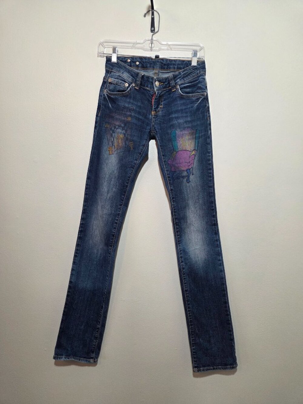 Dsquared2 Vintage Low Rise Straight Leg Faded Painted Jeans